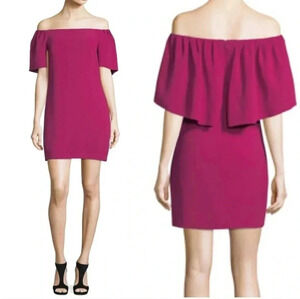 NWT Trina‎ turk zeal off the shoulder crepe cape cocktail dress raspberry size 8